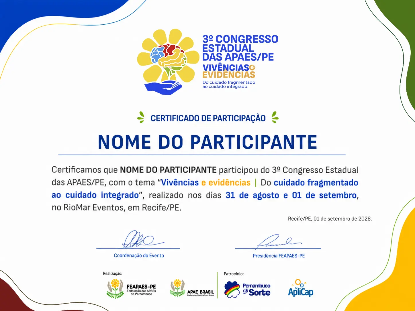 Certificado Oficial do Participante - 3º Congresso APAE Recife